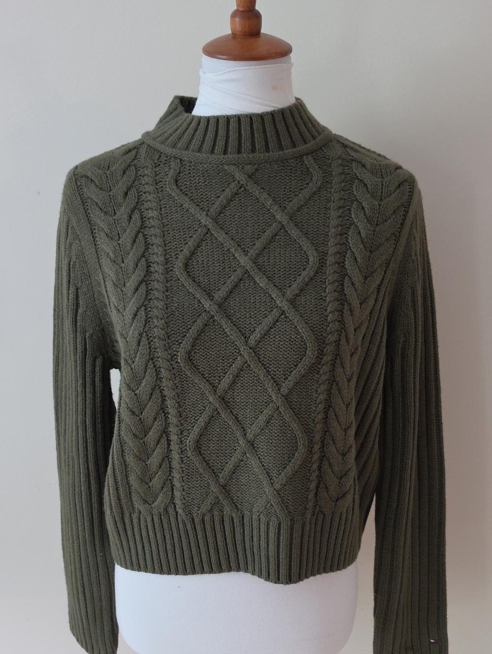 Tommy Hilfiger Dark Green Cable-Knit Mock Neck Women's Sweater Brand New